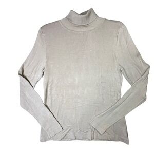 Alison Sheri Turtleneck Sweater Shimmer Knit Long Sleeve Small Tan Layering